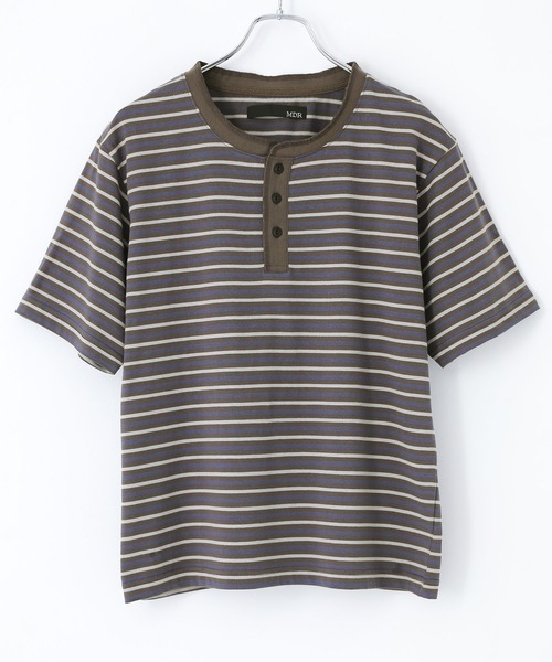 MDR（エムディアール）の「マルチボーダー ヘンリーネック半袖Tシャツ（Tシャツ/カットソー・メンズ・ブラウン/杢グレー・M/L）」の5枚目の写真