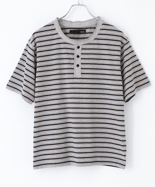 MDR（エムディアール）の「マルチボーダー ヘンリーネック半袖Tシャツ（Tシャツ/カットソー・メンズ・ブラウン/杢グレー・M/L）」の6枚目の写真