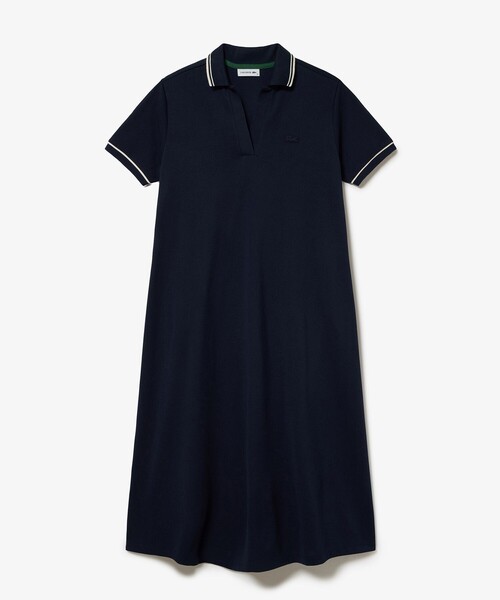 LACOSTE(ラコステ)の「ラインリブスキッパーネック鹿の子ポロドレス / ポロワンピース(ワンピース・レディース・ダークグリーン/ブラウン/ネイビー・34/36/38/40)」の1枚目の写真