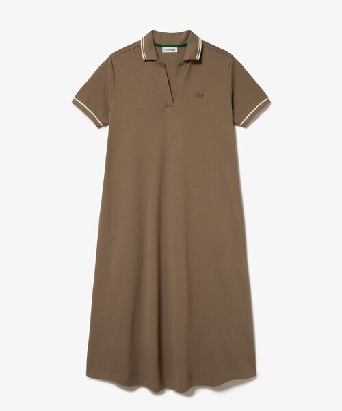 LACOSTE(ラコステ)の「ラインリブスキッパーネック鹿の子ポロドレス / ポロワンピース(ワンピース・レディース・ダークグリーン/ブラウン/ネイビー・34/36/38/40)」の2枚目の写真