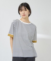 【SARARI/サラリ】 接触冷感UVカット 袖配色プレーティング クルーネック Tシャツ