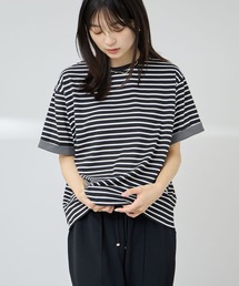 【SARARI/サラリ】 接触冷感UVカット 袖配色プレーティング クルーネック Tシャツ
