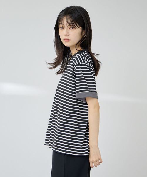 NAVY(ネイビー)の「【SARARI/サラリ】 接触冷感UVカット 袖配色プレーティング クルーネック Tシャツ(Tシャツ/カットソー・レディース・ブラック系その他/ホワイト系その他/マスタード・M/L)」の22枚目の写真