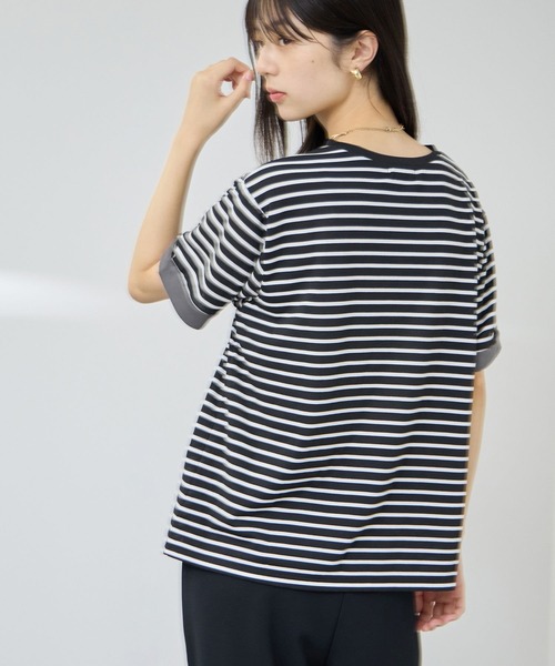 NAVY(ネイビー)の「【SARARI/サラリ】 接触冷感UVカット 袖配色プレーティング クルーネック Tシャツ(Tシャツ/カットソー・レディース・ブラック系その他/ホワイト系その他/マスタード・M/L)」の21枚目の写真