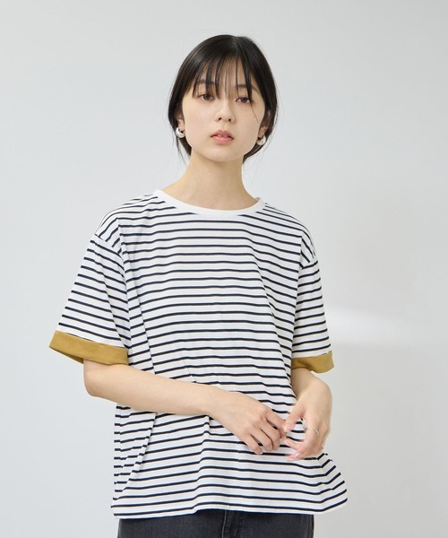 NAVY(ネイビー)の「【SARARI/サラリ】 接触冷感UVカット 袖配色プレーティング クルーネック Tシャツ(Tシャツ/カットソー・レディース・ブラック系その他/ホワイト系その他/マスタード・M/L)」の17枚目の写真