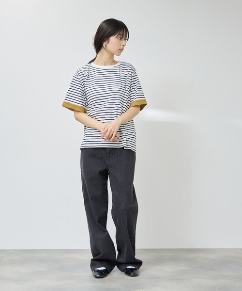 NAVY(ネイビー)の「【SARARI/サラリ】 接触冷感UVカット 袖配色プレーティング クルーネック Tシャツ(Tシャツ/カットソー・レディース・ブラック系その他/ホワイト系その他/マスタード・M/L)」の15枚目の写真