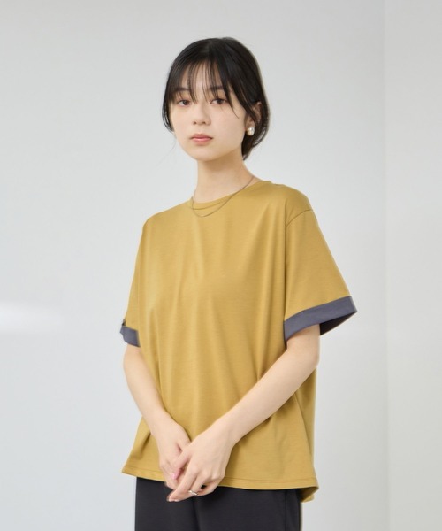 NAVY(ネイビー)の「【SARARI/サラリ】 接触冷感UVカット 袖配色プレーティング クルーネック Tシャツ(Tシャツ/カットソー・レディース・ブラック系その他/ホワイト系その他/マスタード・M/L)」の14枚目の写真