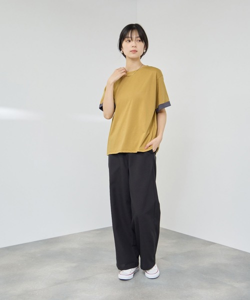 NAVY(ネイビー)の「【SARARI/サラリ】 接触冷感UVカット 袖配色プレーティング クルーネック Tシャツ(Tシャツ/カットソー・レディース・ブラック系その他/ホワイト系その他/マスタード・M/L)」の13枚目の写真