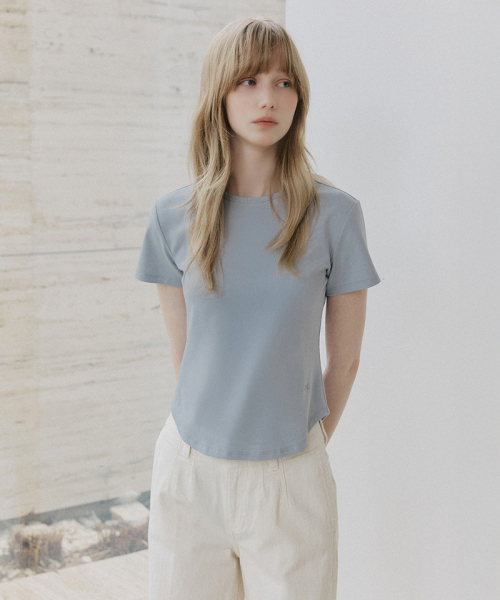 LEFTSEOUL（レフトソウル）の「カーブハーフTシャツ[スカイブルー]（Tシャツ/カットソー・レディース・スカイブルー・FREE）」の2枚目の写真