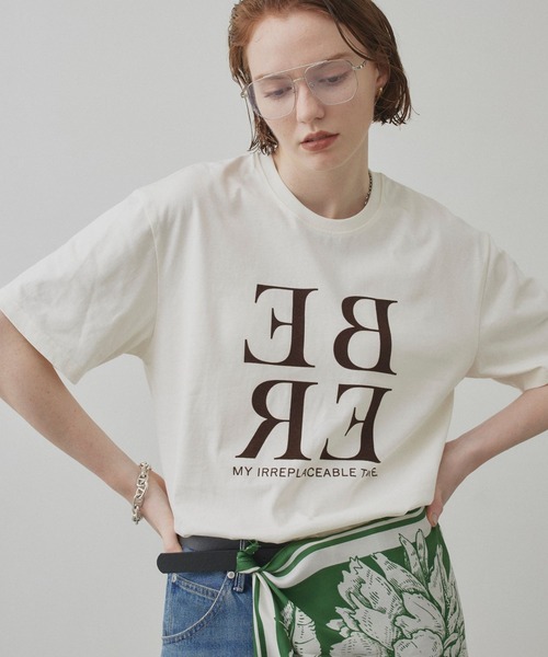 uchi.(ウチ)の「フロッキープリント半袖Tシャツ(Tシャツ/カットソー・レディース・ブラウン/オフホワイト/サックスブルー・FREE)」の2枚目の写真