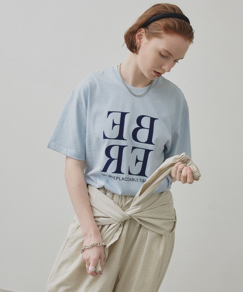 uchi.(ウチ)の「フロッキープリント半袖Tシャツ(Tシャツ/カットソー・レディース・ブラウン/オフホワイト/サックスブルー・FREE)」の7枚目の写真