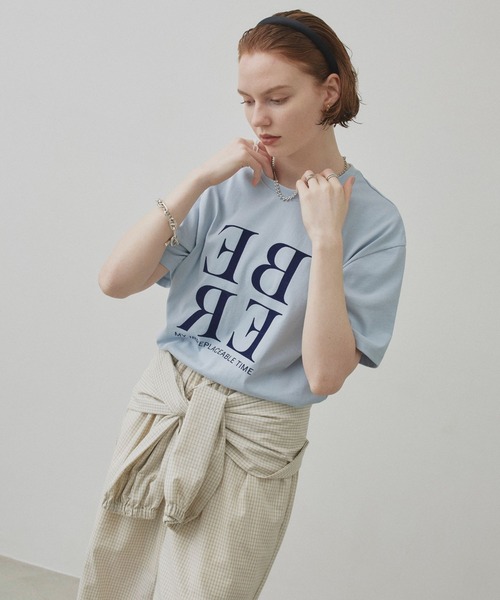 uchi.(ウチ)の「フロッキープリント半袖Tシャツ(Tシャツ/カットソー・レディース・ブラウン/オフホワイト/サックスブルー・FREE)」の9枚目の写真