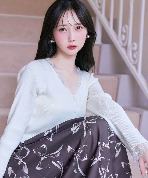 WILLSELECTION（ウィルセレクション）の「レーストリムリブカーディガン（カーディガン/ボレロ・レディース・ブラック/ダークブラウン/ボルドー/オフホワイト・FREE）」の6枚目の写真
