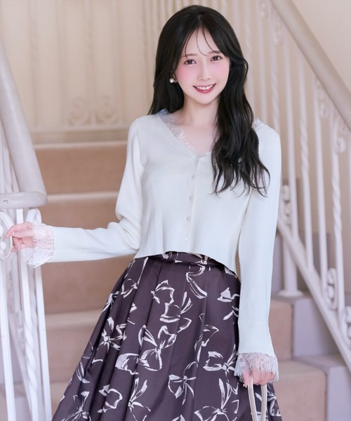 WILLSELECTION（ウィルセレクション）の「レーストリムリブカーディガン（カーディガン/ボレロ・レディース・ブラック/ダークブラウン/ボルドー/オフホワイト・FREE）」の5枚目の写真