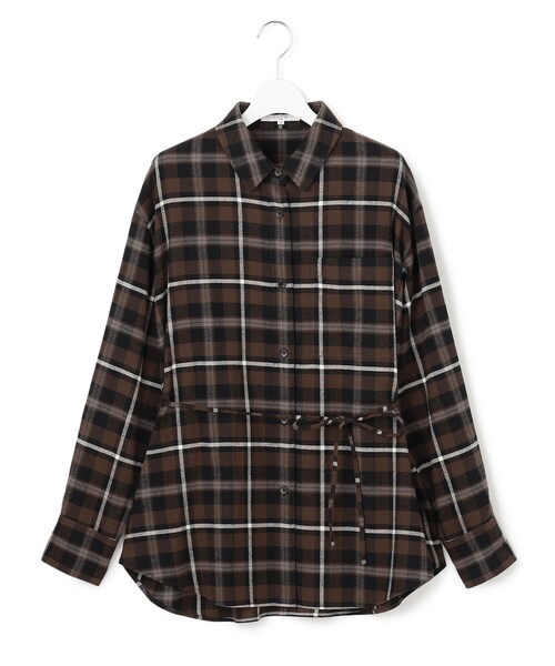 23区 L(ニジュウサンクオオキイサイズ)の「コットンチェック シャツ(シャツ/ブラウス・レディース・グレー系5/ダークブラウン系5・46/44)」の6枚目の写真