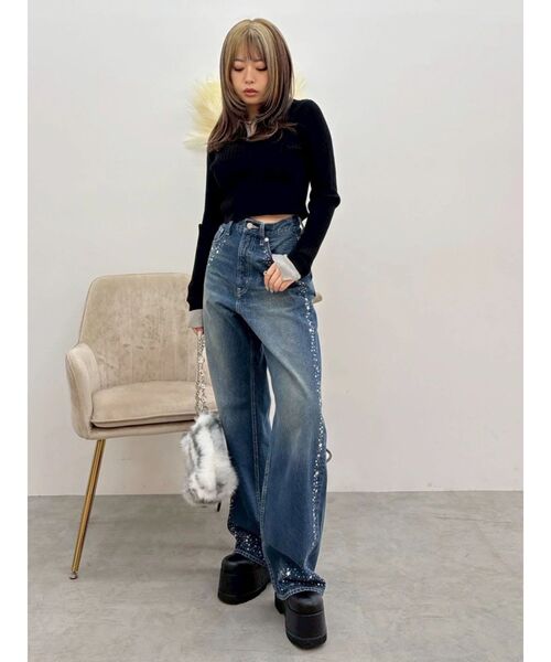 EVRIS(エヴリス)の「スターラインストーンワイドデニムパンツ(デニムパンツ・レディース・インディゴブルー/ブラック・SMALL/MEDIUM)」の19枚目の写真