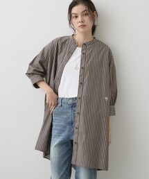 【UVカット】チュニックストライプシャツ6分袖