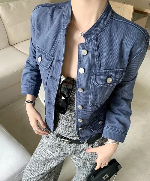 FAVORITO(ファヴォリート)の「ショートシングルブレストジャケット(デニムジャケット・レディース・ブルー/グリーン/ブラック・S/M/L)」の18枚目の写真
