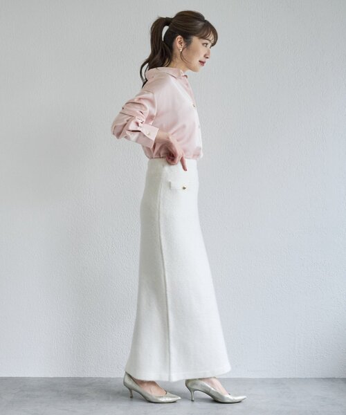 La boutique BonBon（ラブティックボンボン）の「【お上品きらきら】ラメフェザータイトロングスカート（スカート・レディース・ゴールド/オフホワイト・FREE）」の7枚目の写真