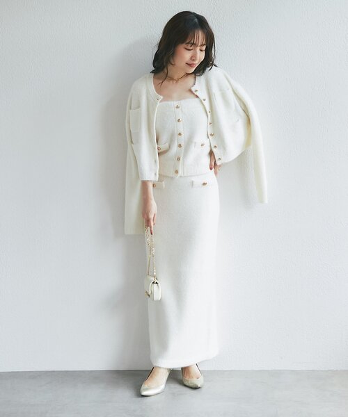 La boutique BonBon（ラブティックボンボン）の「【お上品きらきら】ラメフェザータイトロングスカート（スカート・レディース・ゴールド/オフホワイト・FREE）」の13枚目の写真