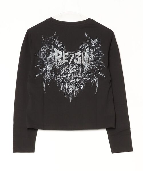 RE730（アールイーセブンサーティー）の「RE730 スカルロゴロングスリーブTシャツ（Tシャツ/カットソー・メンズ・ブラック/オフホワイト・L/M/XL）」の3枚目の写真