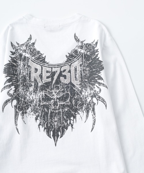 RE730（アールイーセブンサーティー）の「RE730 スカルロゴロングスリーブTシャツ（Tシャツ/カットソー・メンズ・ブラック/オフホワイト・L/M/XL）」の16枚目の写真