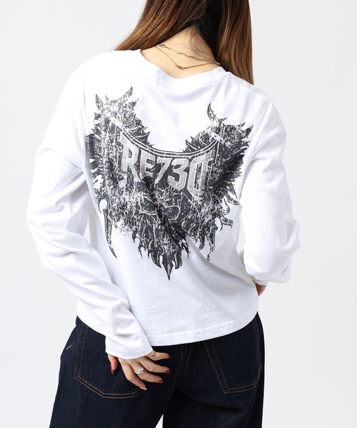 RE730（アールイーセブンサーティー）の「RE730 スカルロゴロングスリーブTシャツ（Tシャツ/カットソー・メンズ・ブラック/オフホワイト・L/M/XL）」の12枚目の写真
