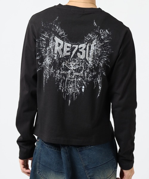 RE730（アールイーセブンサーティー）の「RE730 スカルロゴロングスリーブTシャツ（Tシャツ/カットソー・メンズ・ブラック/オフホワイト・L/M/XL）」の7枚目の写真