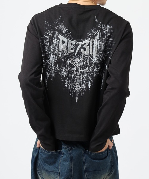 RE730（アールイーセブンサーティー）の「RE730 スカルロゴロングスリーブTシャツ（Tシャツ/カットソー・メンズ・ブラック/オフホワイト・L/M/XL）」の6枚目の写真