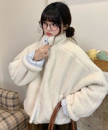 【リバーシブル】ストライプキルティング ボアパイピングショートブルゾン