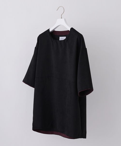 STUDIOUS（ステュディオス）の「マイクロスウェードハーフスリーブTシャツ （Tシャツ/カットソー・メンズ・グレー/ブラック/ピンク・2/3/1）」の2枚目の写真