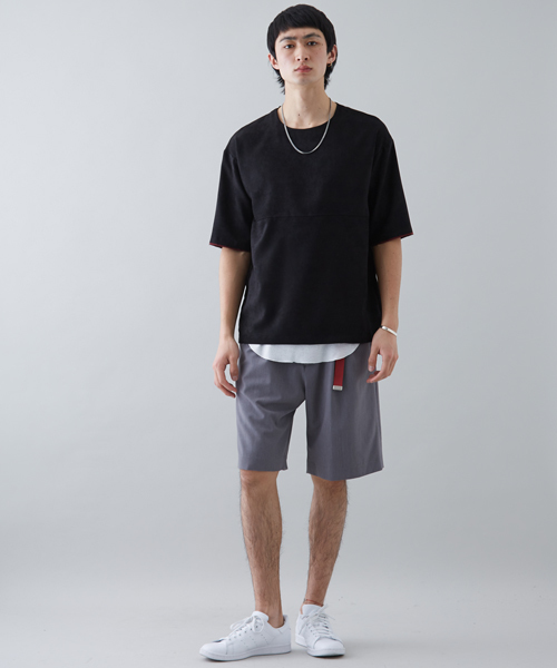 STUDIOUS（ステュディオス）の「マイクロスウェードハーフスリーブTシャツ （Tシャツ/カットソー・メンズ・グレー/ブラック/ピンク・2/3/1）」の4枚目の写真