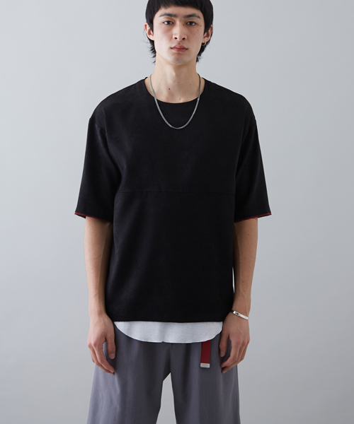 STUDIOUS（ステュディオス）の「マイクロスウェードハーフスリーブTシャツ （Tシャツ/カットソー・メンズ・グレー/ブラック/ピンク・2/3/1）」の6枚目の写真