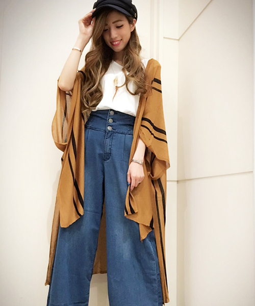 VENCEEXCHANGE（ヴァンスエクスチェンジ）の「ストライプポンチョアンサンブル（カーディガン/ボレロ・レディース・オフホワイト/ライトブラウン/ブラック・MEDIUM）」の3枚目の写真