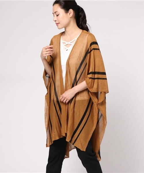 VENCEEXCHANGE（ヴァンスエクスチェンジ）の「ストライプポンチョアンサンブル（カーディガン/ボレロ・レディース・オフホワイト/ライトブラウン/ブラック・MEDIUM）」の12枚目の写真