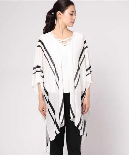 VENCEEXCHANGE（ヴァンスエクスチェンジ）の「ストライプポンチョアンサンブル（カーディガン/ボレロ・レディース・オフホワイト/ライトブラウン/ブラック・MEDIUM）」の11枚目の写真