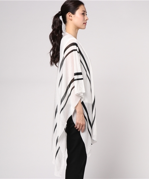 VENCEEXCHANGE（ヴァンスエクスチェンジ）の「ストライプポンチョアンサンブル（カーディガン/ボレロ・レディース・オフホワイト/ライトブラウン/ブラック・MEDIUM）」の5枚目の写真