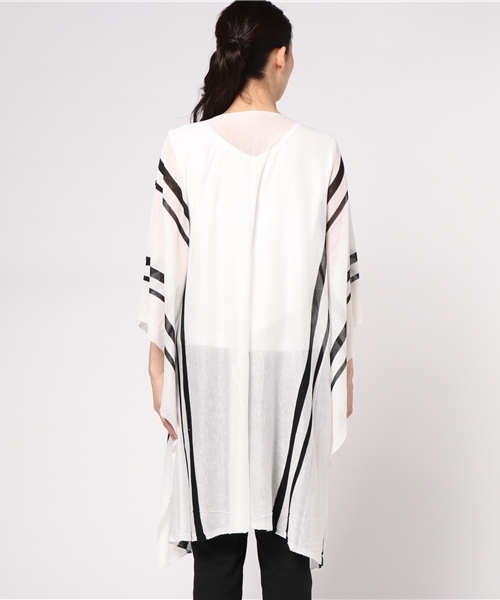 VENCEEXCHANGE（ヴァンスエクスチェンジ）の「ストライプポンチョアンサンブル（カーディガン/ボレロ・レディース・オフホワイト/ライトブラウン/ブラック・MEDIUM）」の6枚目の写真