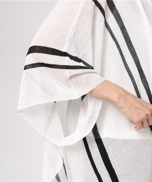 VENCEEXCHANGE（ヴァンスエクスチェンジ）の「ストライプポンチョアンサンブル（カーディガン/ボレロ・レディース・オフホワイト/ライトブラウン/ブラック・MEDIUM）」の8枚目の写真