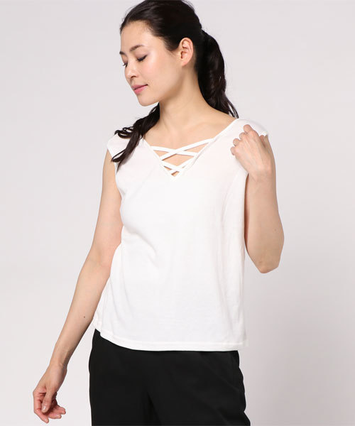 VENCEEXCHANGE（ヴァンスエクスチェンジ）の「ストライプポンチョアンサンブル（カーディガン/ボレロ・レディース・オフホワイト/ライトブラウン/ブラック・MEDIUM）」の4枚目の写真