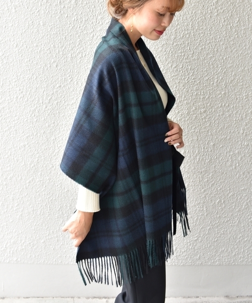 SHIPS（シップス）の「カシミヤチェックストール◇（ストール/ショール・レディース・ネイビー/グレー/レッド/オリーブ/イエロー/ブルー/グリーン・ONE SIZE）」の3枚目の写真