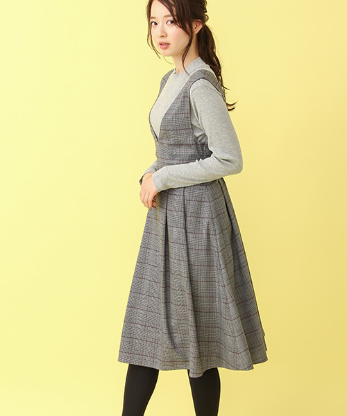 Honeys（ハニーズ）の「グレンチェックジャンスカ（ワンピース・レディース・グレー系その他/ブラウン系その他・L/M）」の2枚目の写真