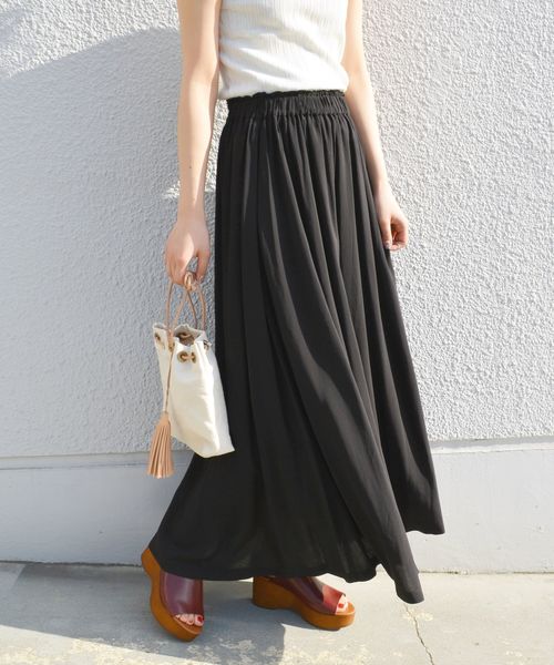 Khaju（カージュ）の「Khaju:リラックスマキシスカート18SS◇◇（スカート・レディース・ライトグレー/ブラック/グリーン/ダークラベンダー・ONE SIZE）」の2枚目の写真