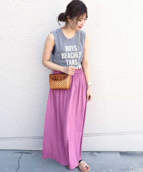 Khaju（カージュ）の「Khaju:リラックスマキシスカート18SS◇◇（スカート・レディース・ライトグレー/ブラック/グリーン/ダークラベンダー・ONE SIZE）」の7枚目の写真