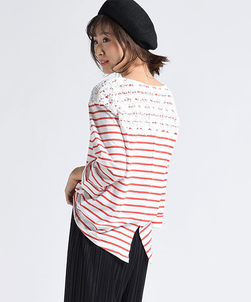 LIPSTAR(リップスター)の「星レースボーダーカットソー(Tシャツ/カットソー・レディース・オフホワイト/グレー/ブルー系その他/オレンジ系その他・M)」の4枚目の写真