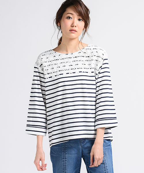 LIPSTAR(リップスター)の「星レースボーダーカットソー(Tシャツ/カットソー・レディース・オフホワイト/グレー/ブルー系その他/オレンジ系その他・M)」の11枚目の写真