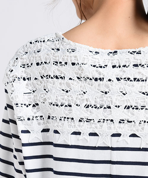 LIPSTAR(リップスター)の「星レースボーダーカットソー(Tシャツ/カットソー・レディース・オフホワイト/グレー/ブルー系その他/オレンジ系その他・M)」の9枚目の写真