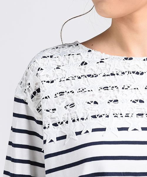 LIPSTAR(リップスター)の「星レースボーダーカットソー(Tシャツ/カットソー・レディース・オフホワイト/グレー/ブルー系その他/オレンジ系その他・M)」の14枚目の写真