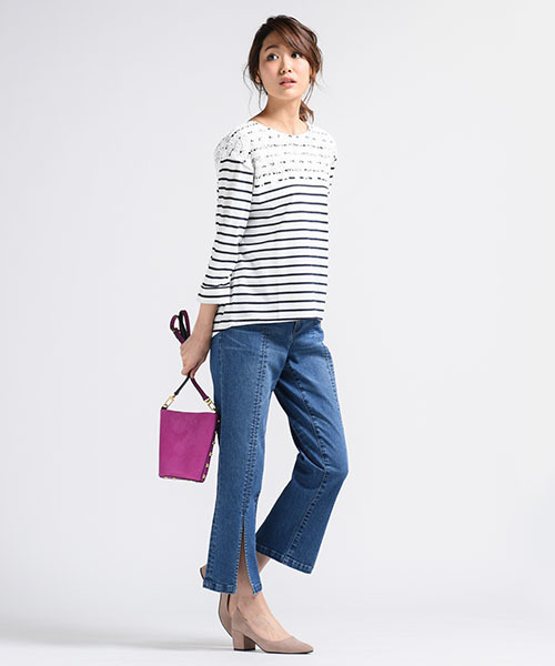 LIPSTAR(リップスター)の「星レースボーダーカットソー(Tシャツ/カットソー・レディース・オフホワイト/グレー/ブルー系その他/オレンジ系その他・M)」の7枚目の写真
