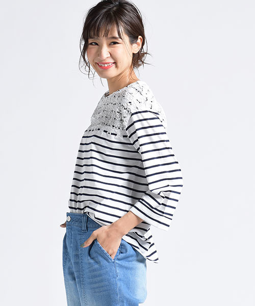 LIPSTAR(リップスター)の「星レースボーダーカットソー(Tシャツ/カットソー・レディース・オフホワイト/グレー/ブルー系その他/オレンジ系その他・M)」の18枚目の写真